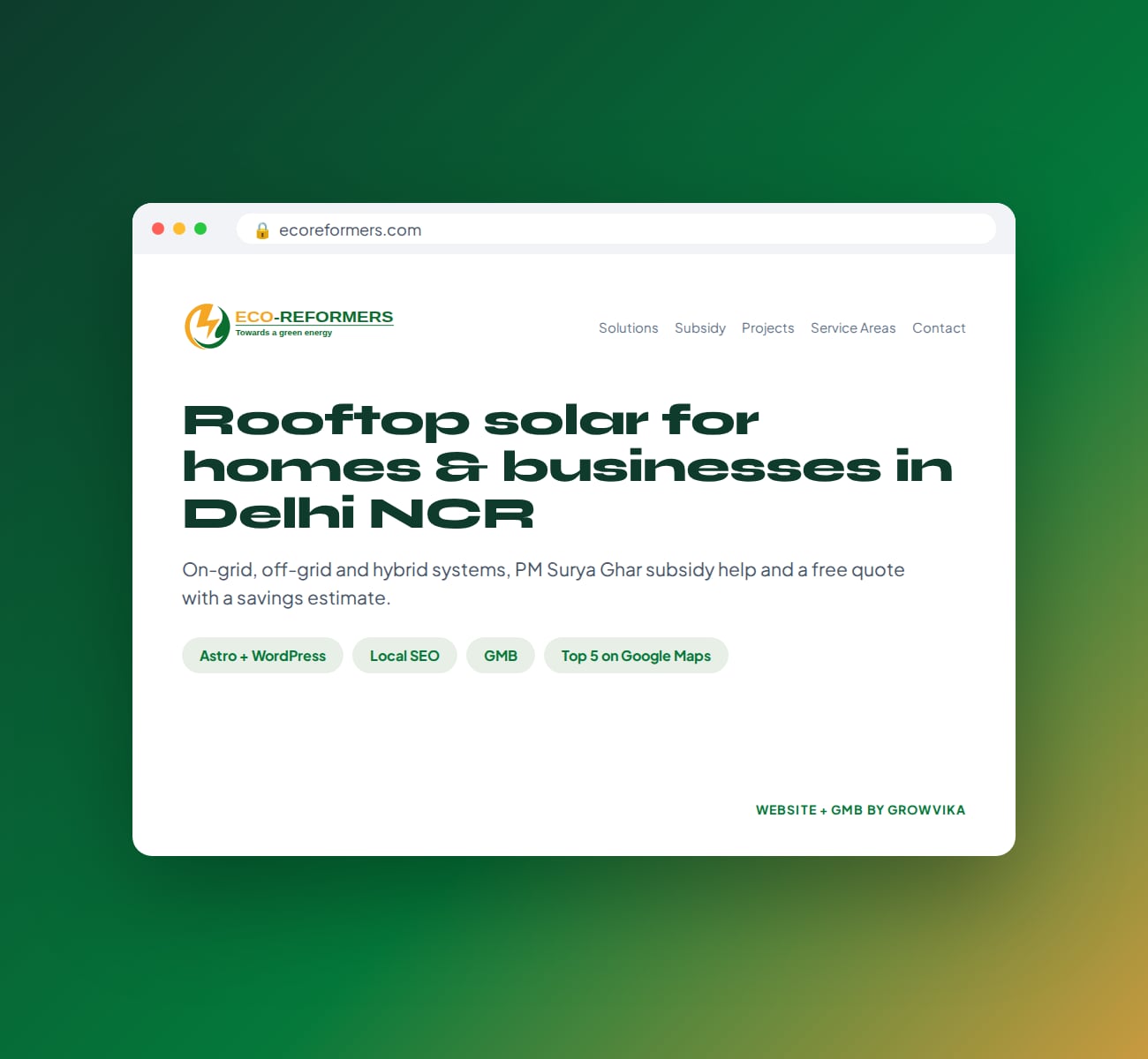 Eco Reformers, Solar energy company